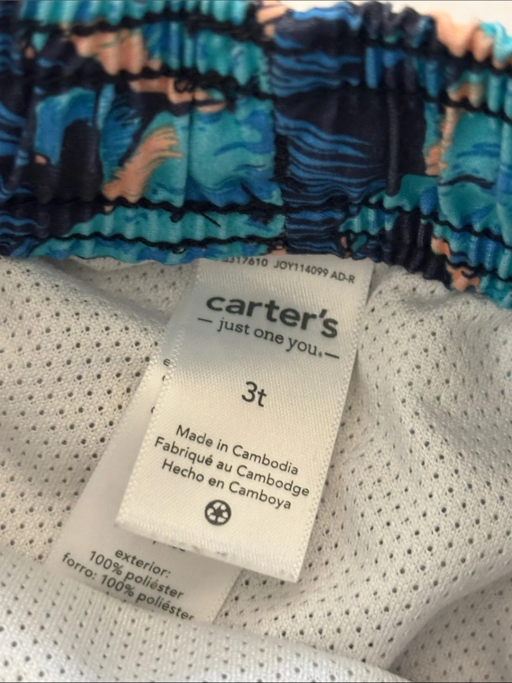 Carter's Boys Orange Rashguard Top with Navy Blue Dinosaur Swim Shorts